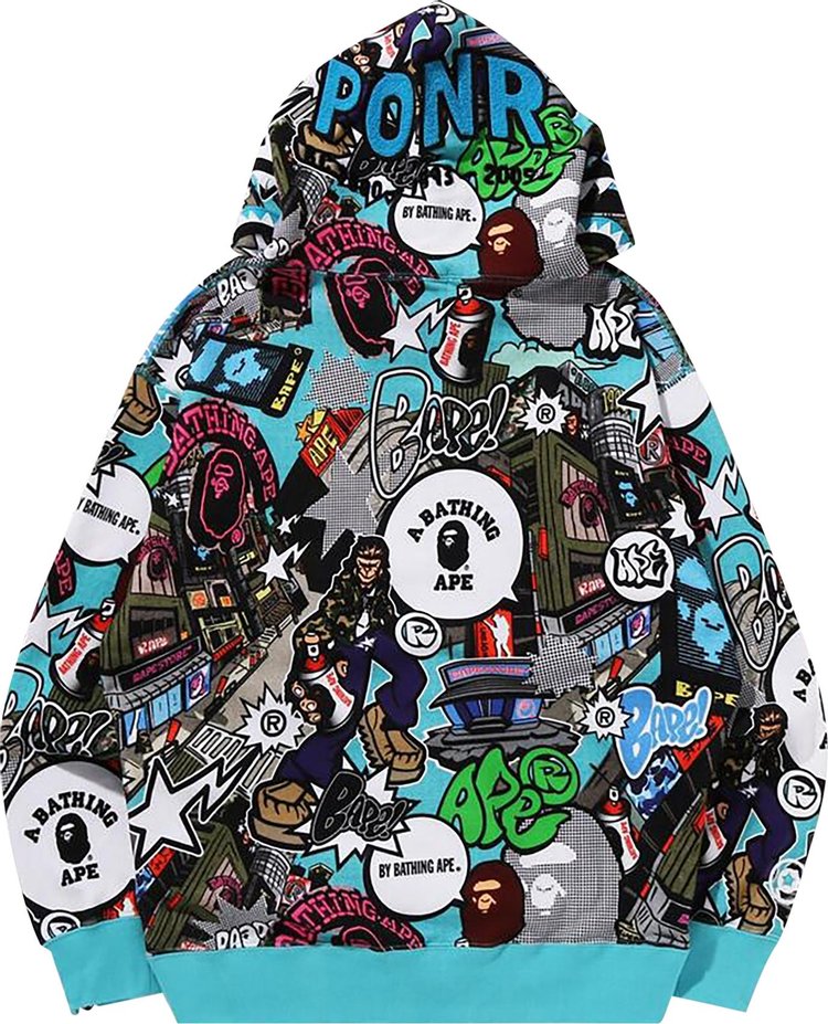 BAPE Comic Art Shark Zip Hoodie Multicolor