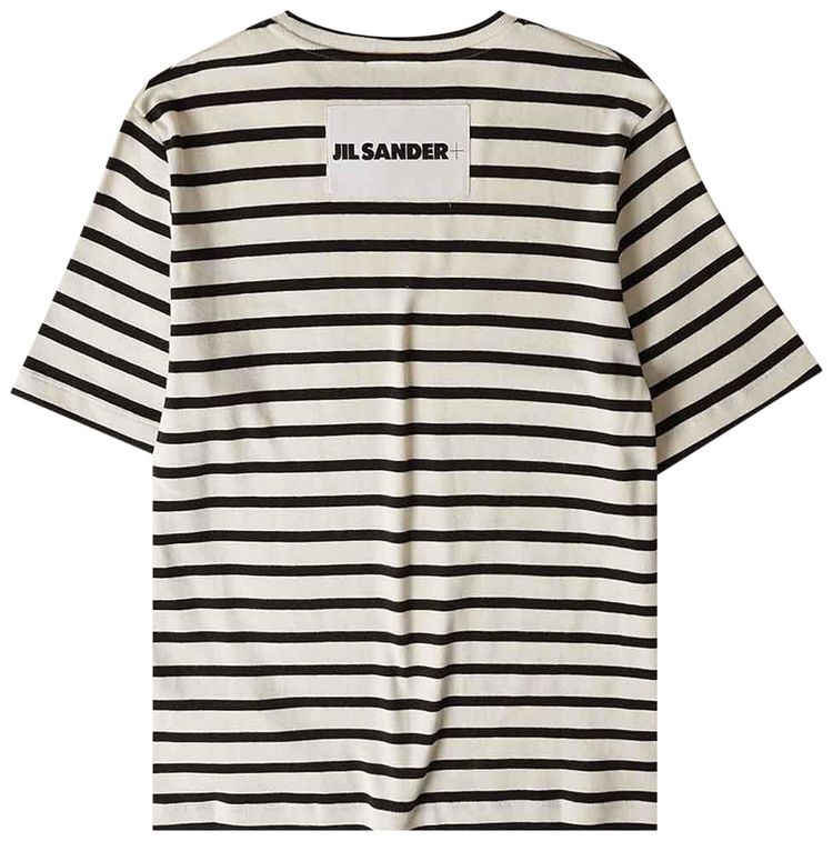 Jil Sander Plus Striped Back Logo T Shirt NaturalBlack