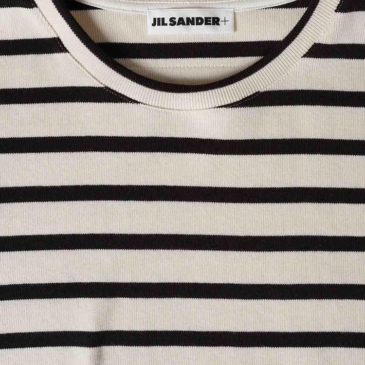 Jil Sander Plus Striped Back Logo T Shirt NaturalBlack