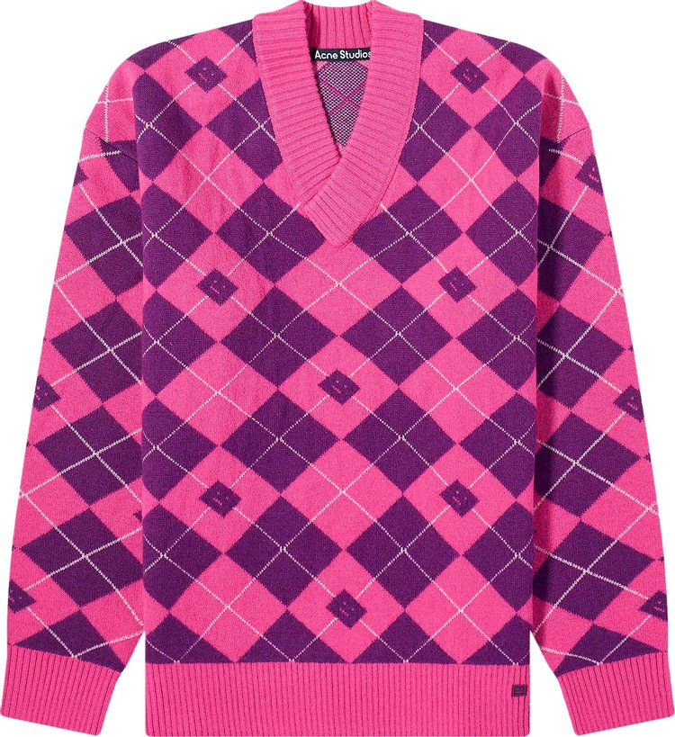 Acne Studios V Neck Printed Sweater 'Pink/Purple'