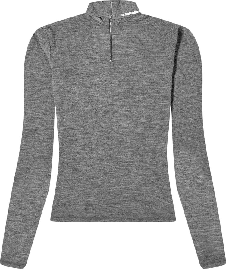 Jil Sander Zip Up Long Sleeve T Shirt Grey