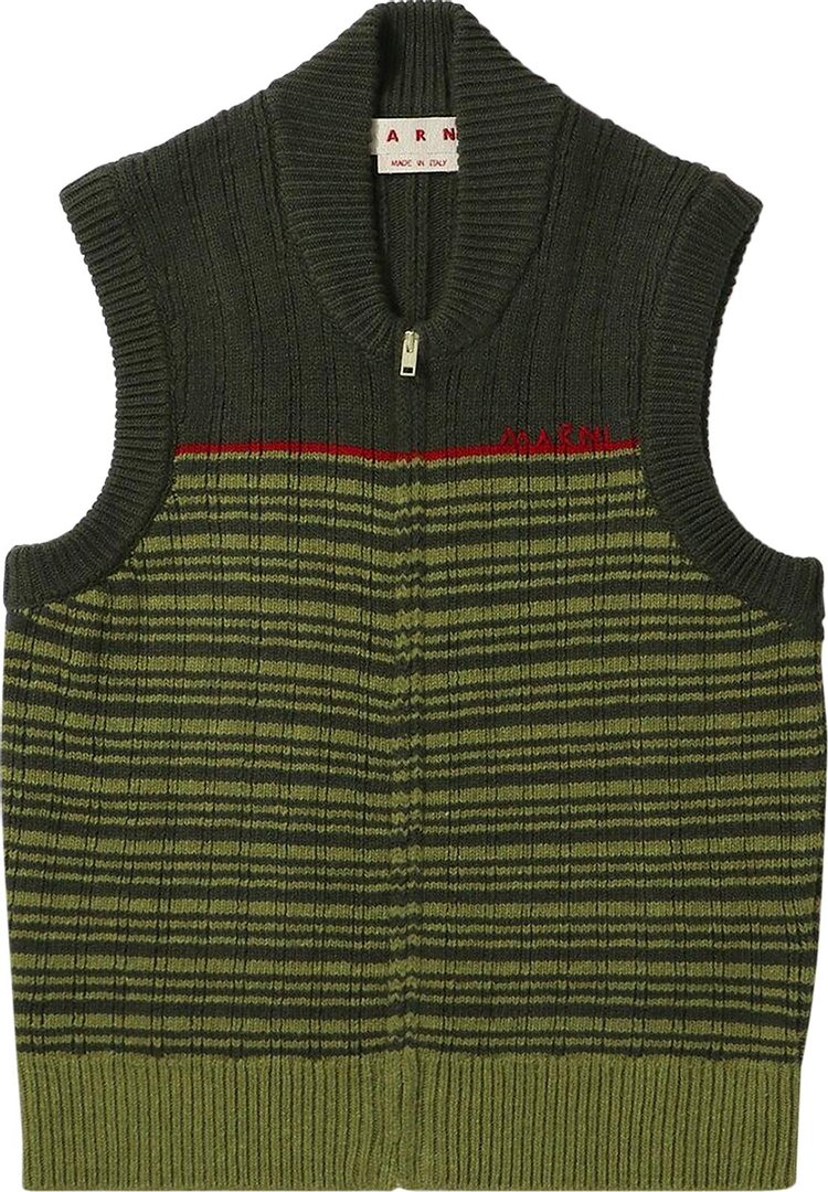 Marni Striped Zip Up Gilet Green