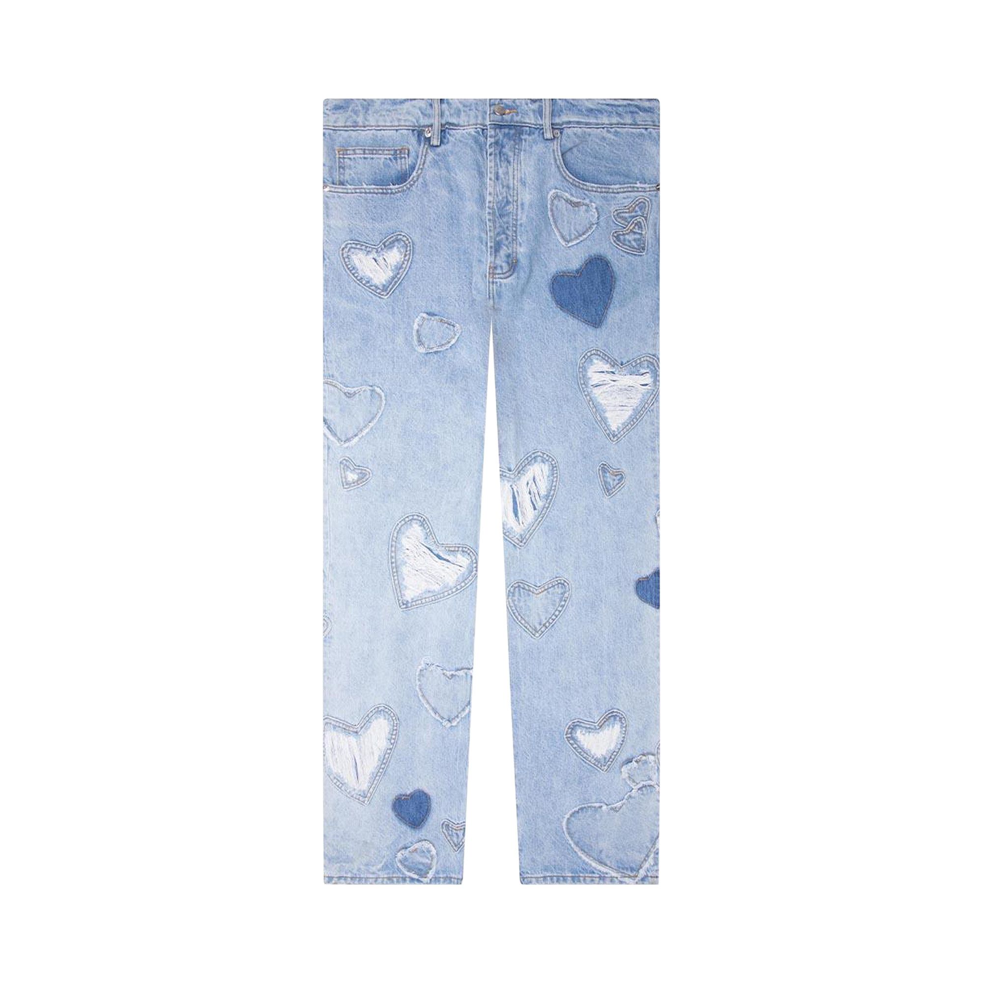 パンツ HEART PATCH DAMAGE DENIM PANTS 25inch Buy Nahmias Heart Patchwork Jeans 'Light Wash Blue' - SS24 D5