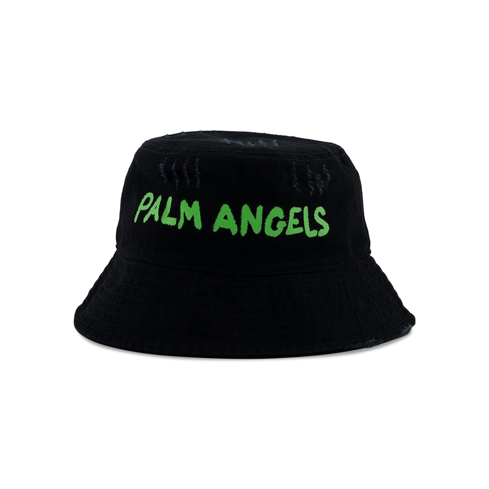 Buy Palm Angels Seasonal Logo Bucket Hat 'Black/Green Fluo