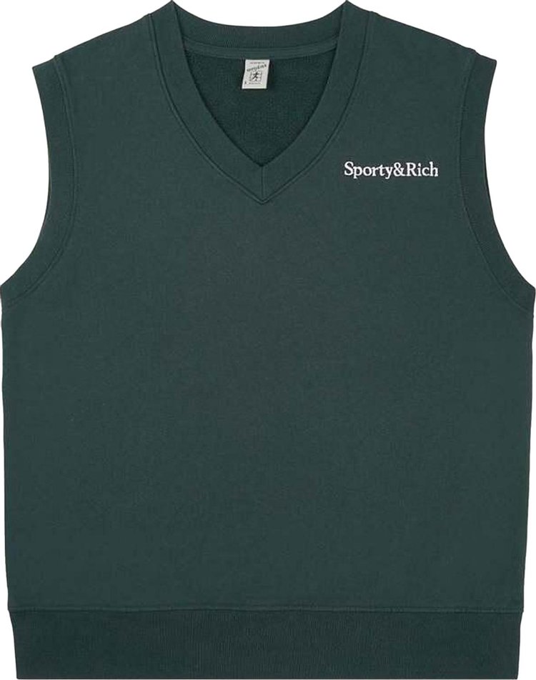 Sporty & Rich Serif Logo Embroidered V Neck Vest 'Forest'