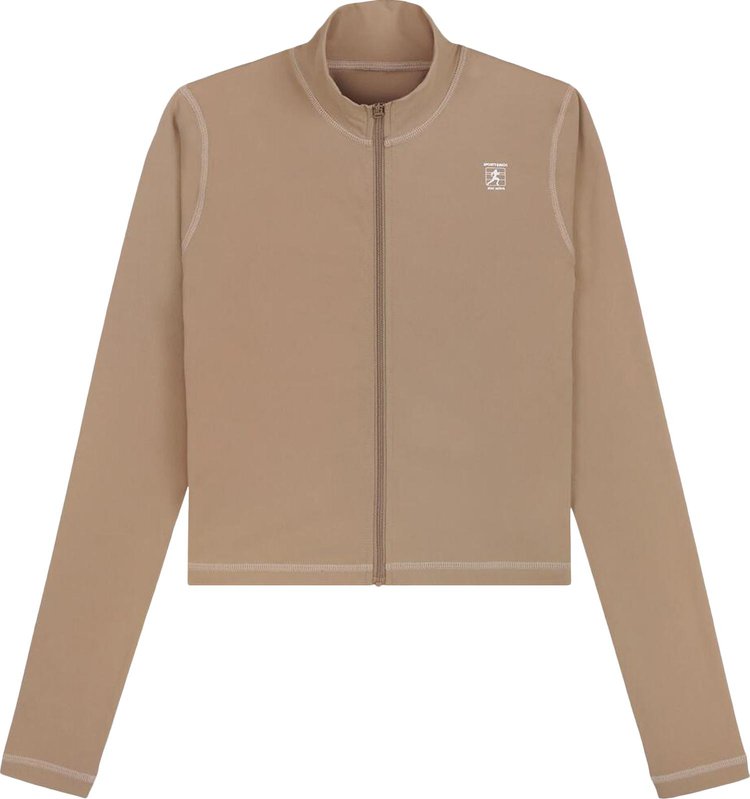 Sporty & Rich Runner Active Zip Up Jacket 'Espresso/White'