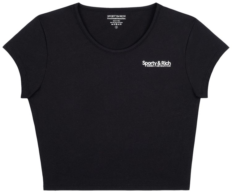 Sporty  Rich Club Logo Cropped Active T Shirt BlackWhite