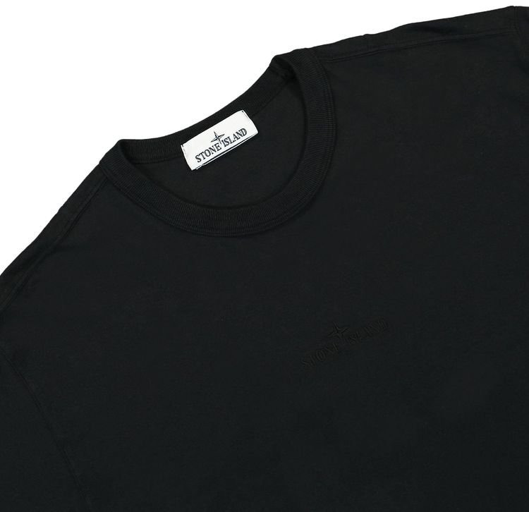 Stone Island Garment Dyed Embroidered Logo T Shirt Black