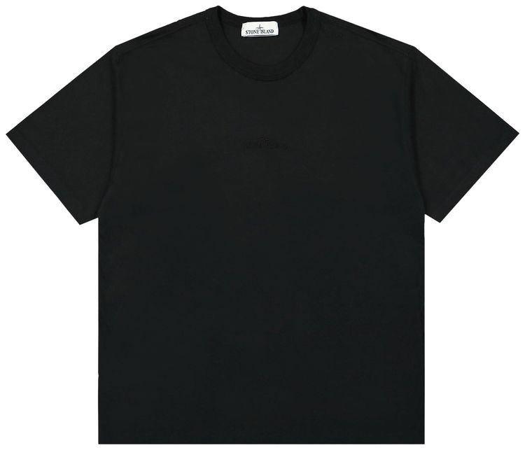Stone Island Garment Dyed Embroidered Logo T Shirt Black