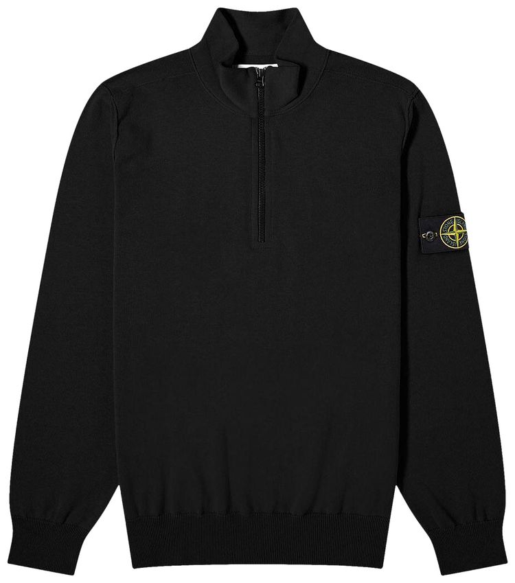 Stone Island Half Zip Textured Knit Sweater Black