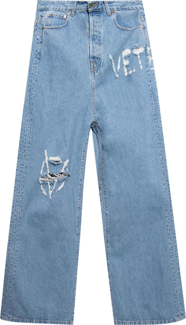 Vetements Logo Destroyed Baggy Jeans Light Blue