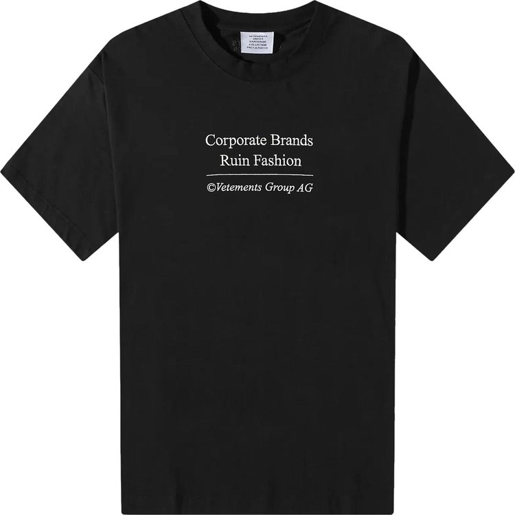 Vetements Corporate Brands Ruin Fashion T Shirt Black