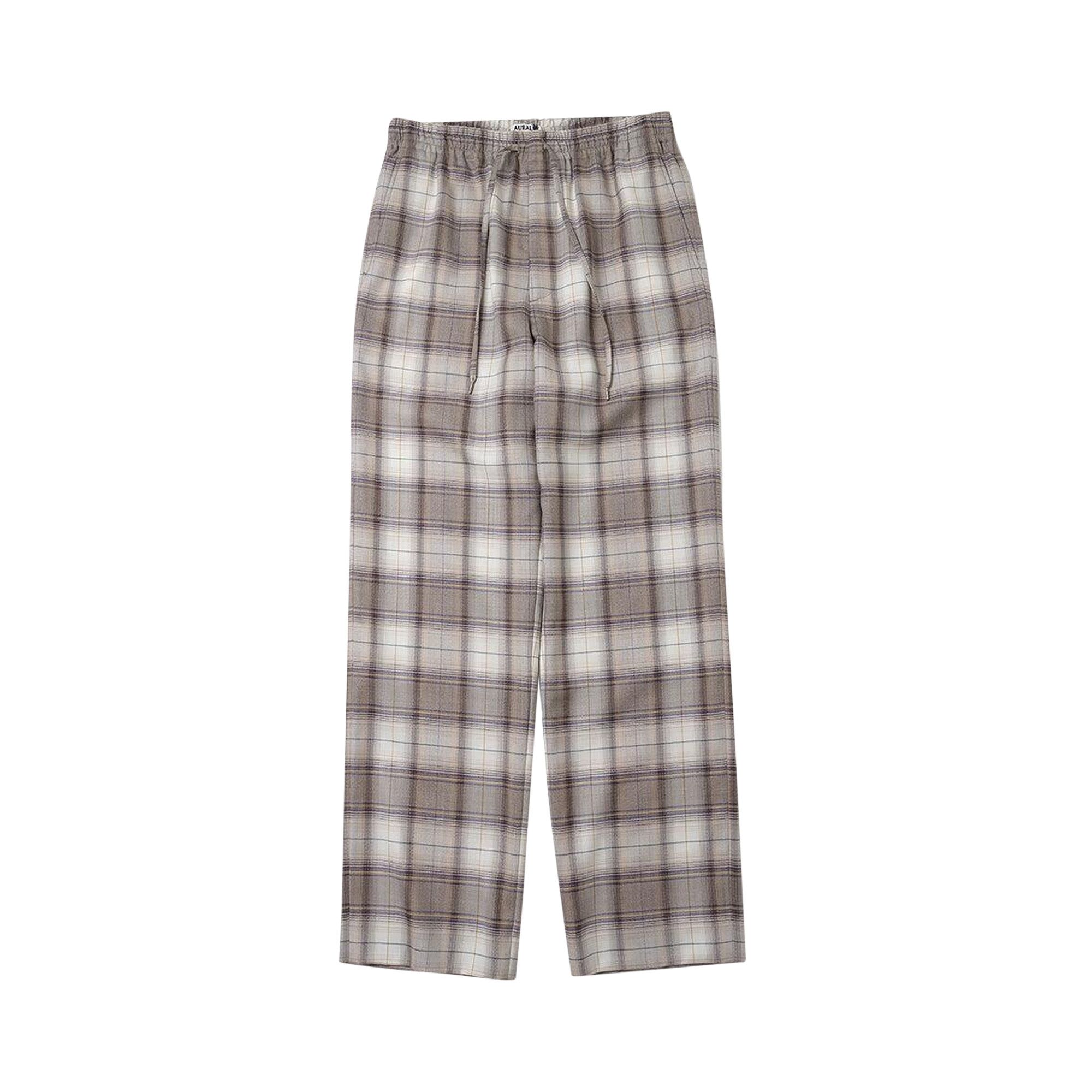 Size 40 Auralee Super Light Wool Check Easy Slacks 'Brown'