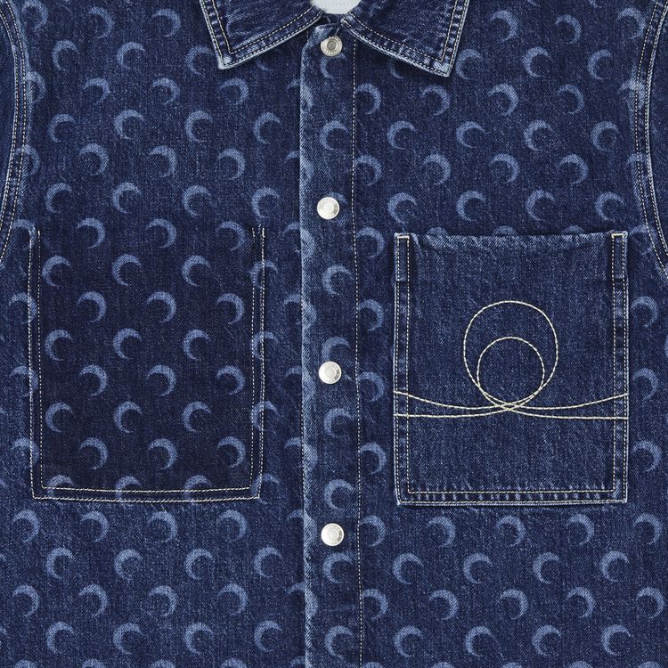 Marine Serre Deadstock Denim Workwear Shirt Blue