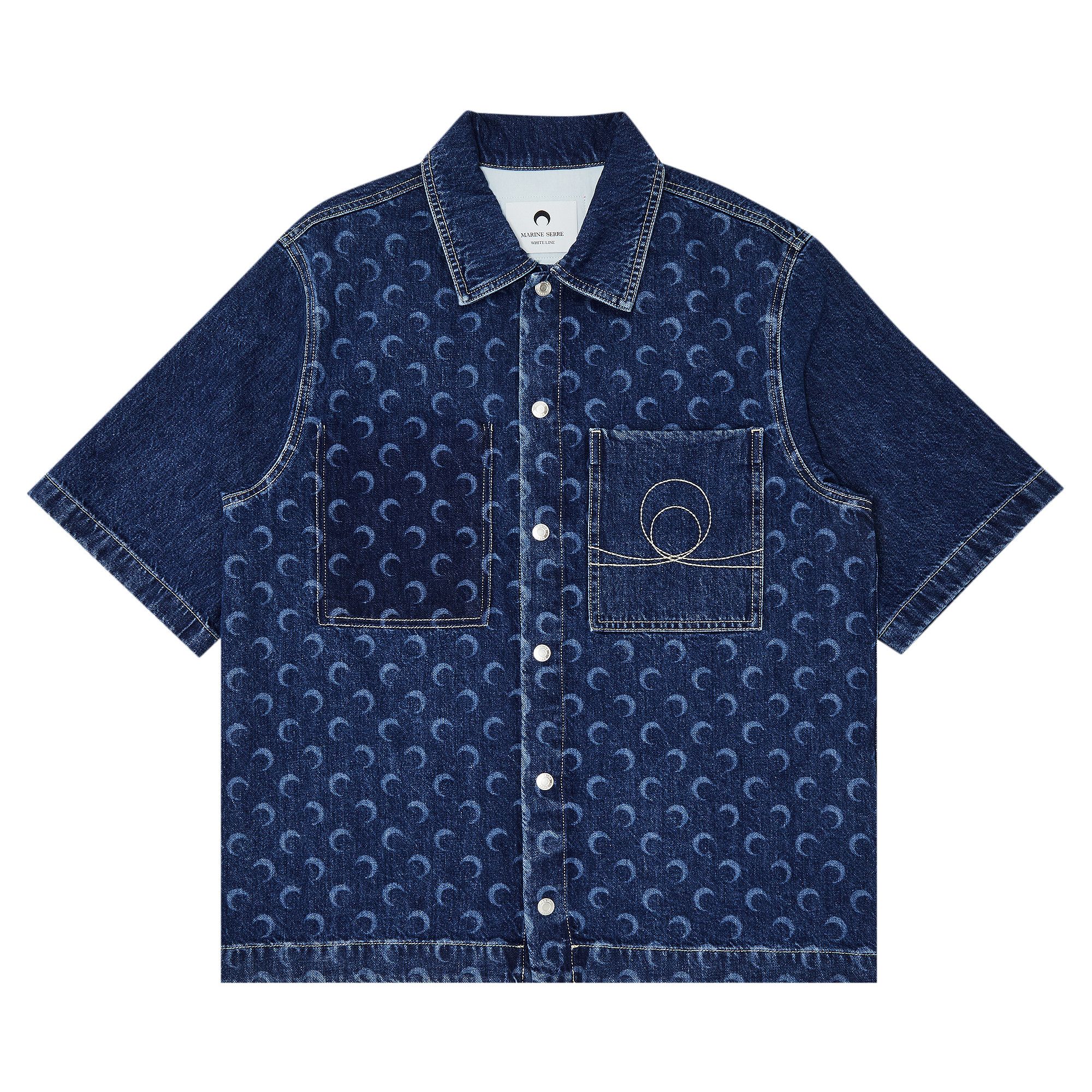 Buy Marine Serre Deadstock Denim Workwear Shirt 'Blue