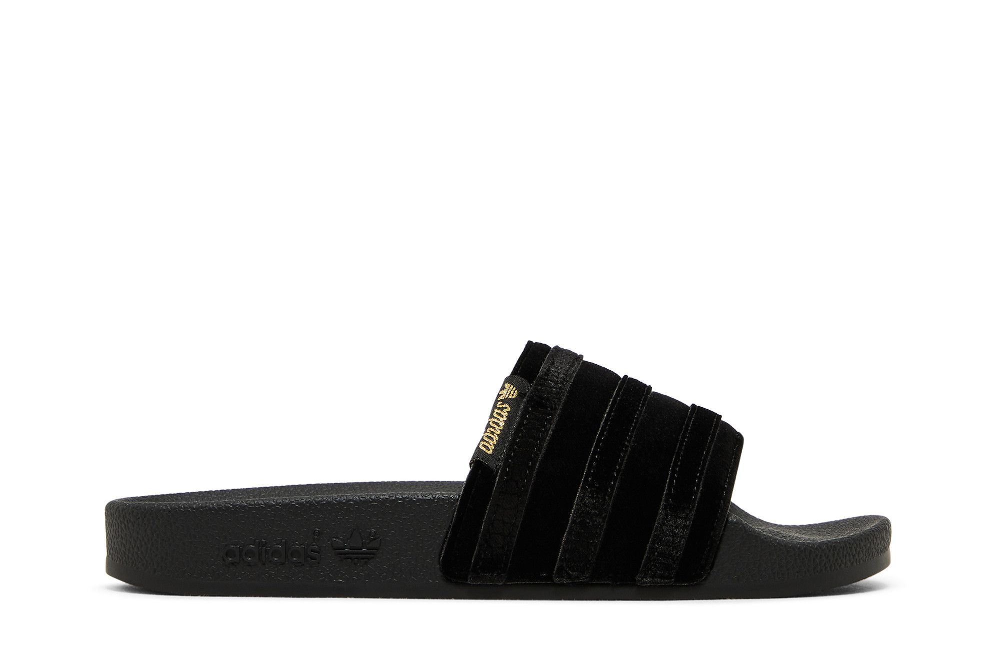 Size 11.0 Wmns Adilette Slide Black Gold Metallic