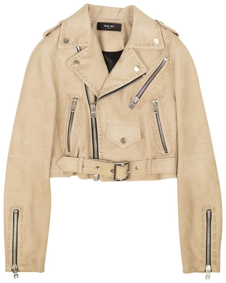 Amiri Braided Suede Cropped Biker Jacket Sand