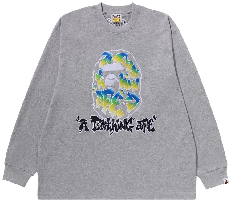BAPE Gradient Ape Head Oversized Long Sleeve Tee Grey