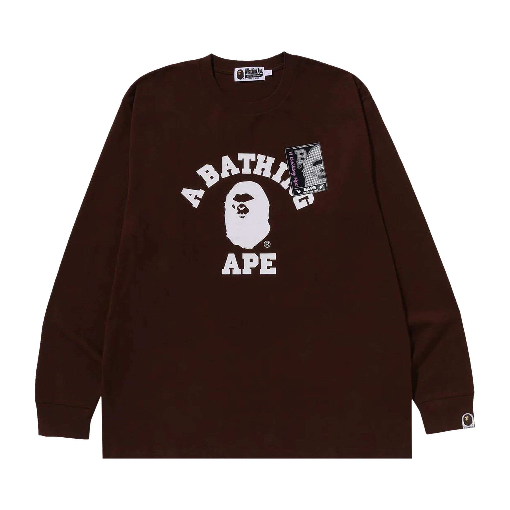 Buy BAPE Mad Face College Long-Sleeve Tee 'Brown' - 1J80 111 002