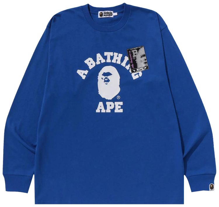 BAPE Mad Face College Long Sleeve Tee Blue
