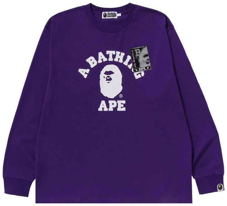 BAPE Mad Face College Long Sleeve Tee Purple