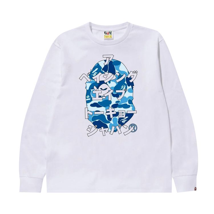 BAPE ABC Camo Japanese Letters Long Sleeve Tee WhiteBlue