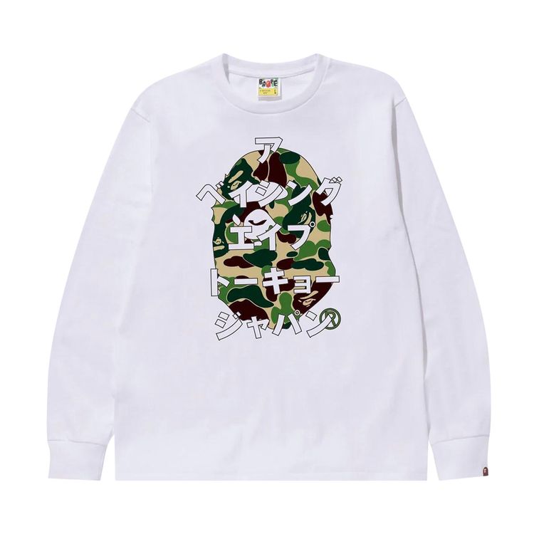 BAPE ABC Camo Japanese Letters Long Sleeve Tee WhiteGreen