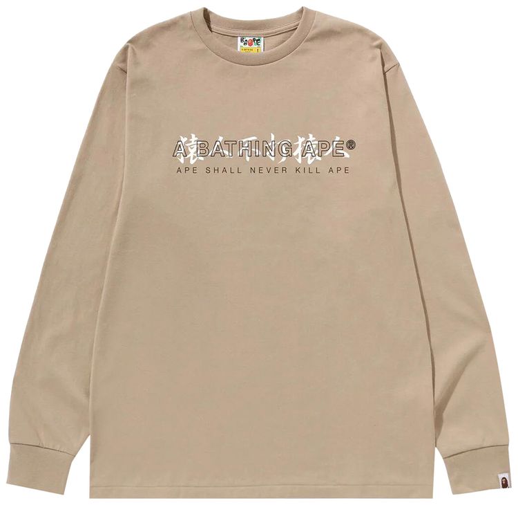 BAPE Kanji Logo Asnka Long Sleeve Tee Beige