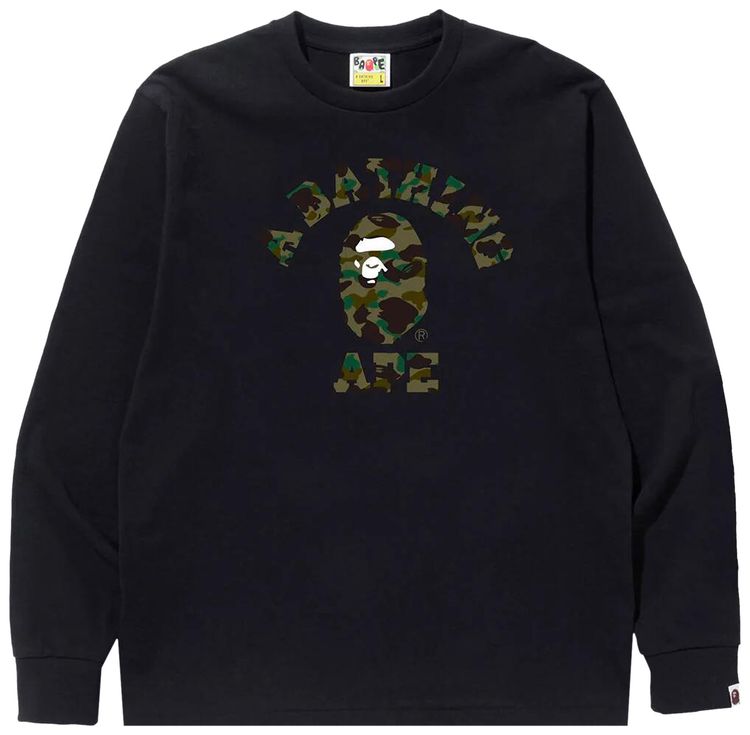 BAPE 1st Camo College Long Sleeve Tee BlackGreen