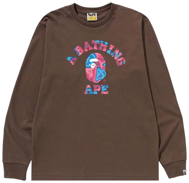 BAPE Liquid Camo College Long Sleeve Tee Brown