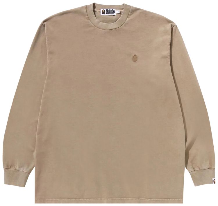BAPE Ape Head One Point Garment Dyed Long Sleeve Tee Beige