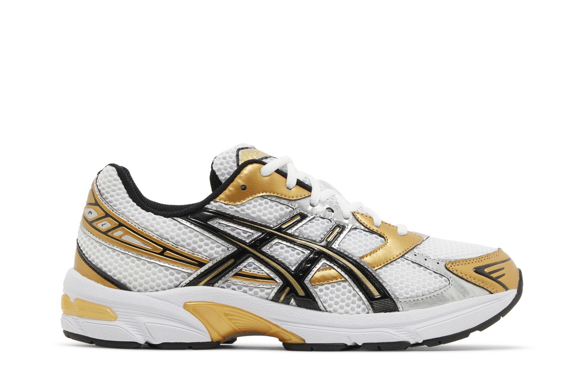 white and gold asics