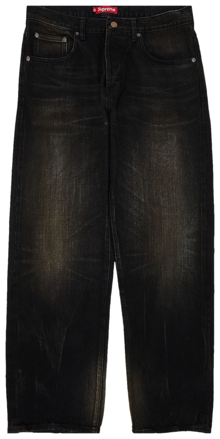 Supreme Distressed Loose Fit Selvedge Jean Washed Black