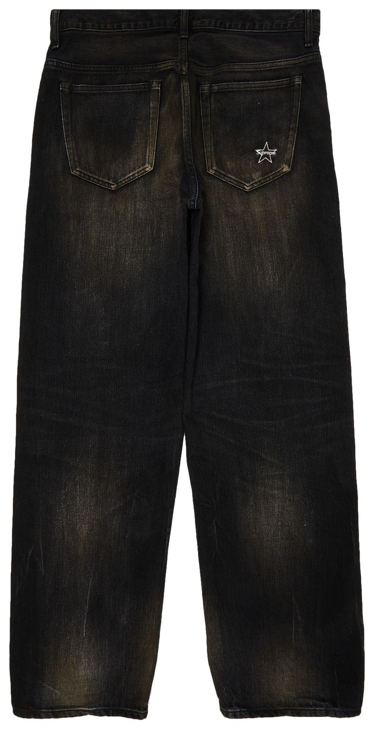 Supreme Distressed Loose Fit Selvedge Jean Washed Black