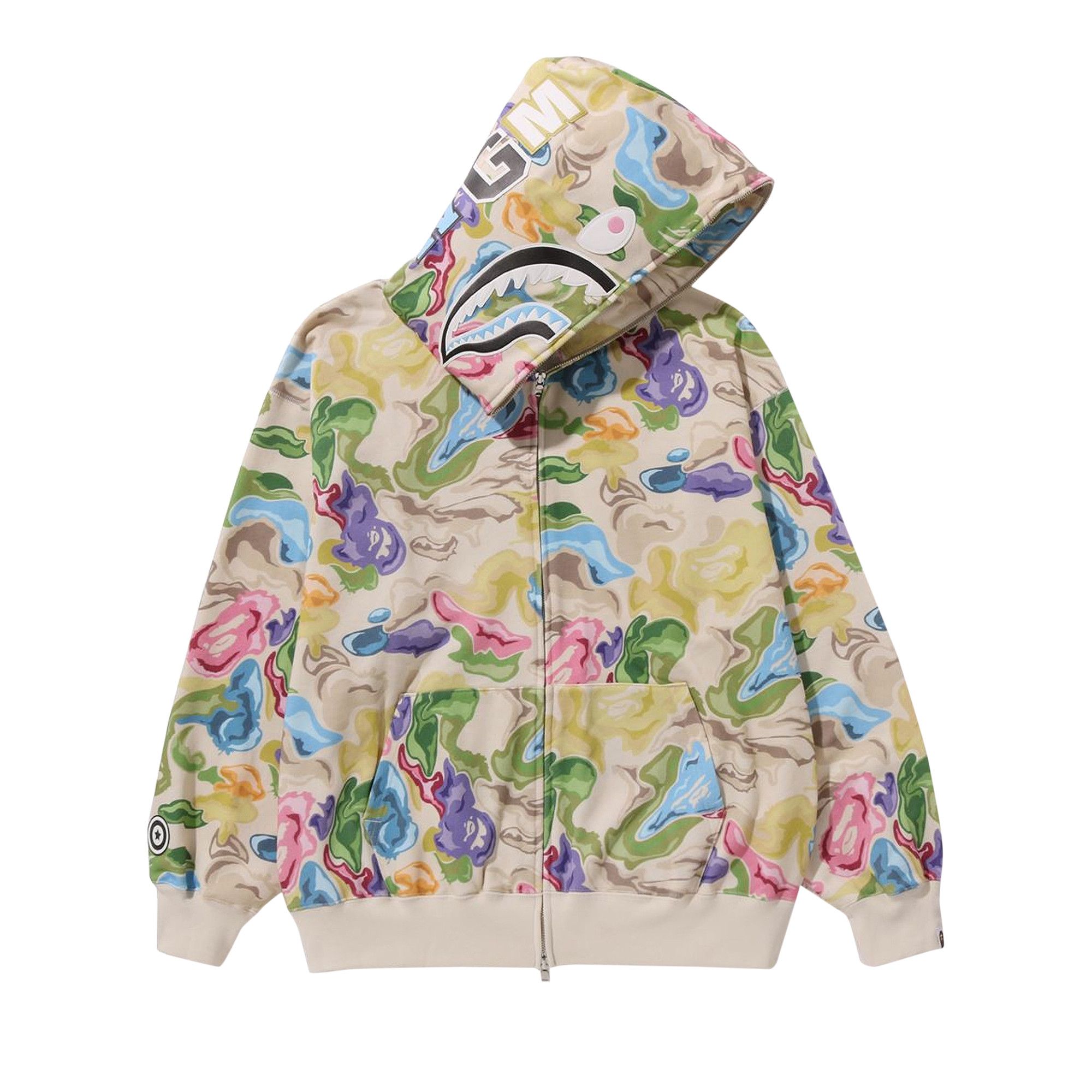 A Bathing Ape Bape Art Camo Shark Hoodie in Multi Color L