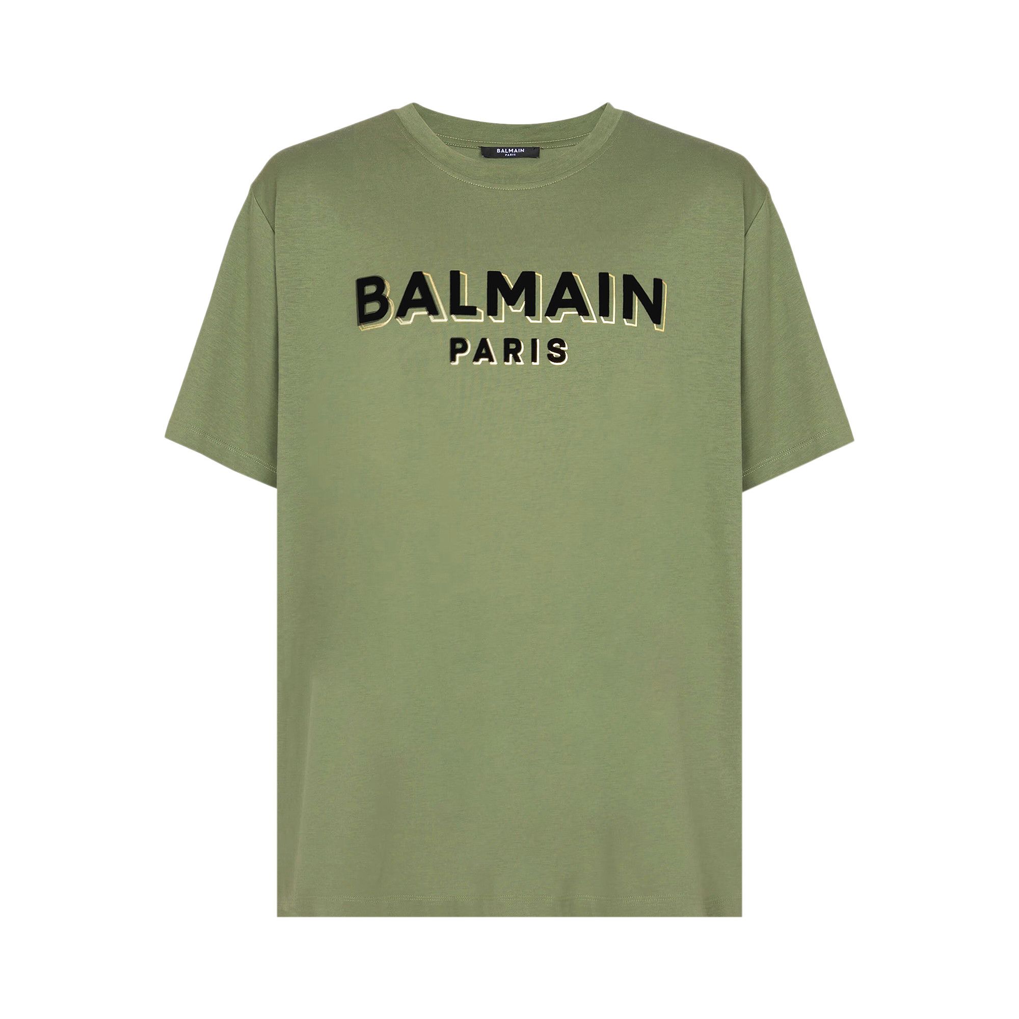 Buy Balmain Flock Foil T Shirt Khaki Black Gold CH0EG010BB99 UHA GOAT