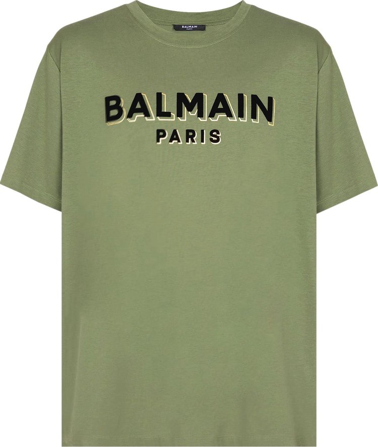 Balmain Flock & Foil T-Shirt 'Khaki/Black/Gold'