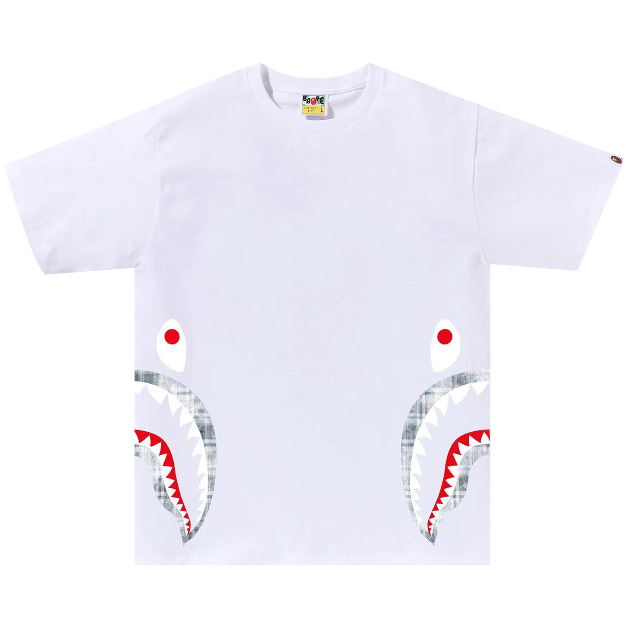 完売必須 A BATHNG APE BLEACHED BAPE CHECK SIDE SHARK TEE Buy BAPE Bleached Check Side Shark Tee 'White' - 1K30 110