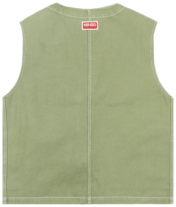 Kenzo Elephant Flag Workwear Gilet Almond Green