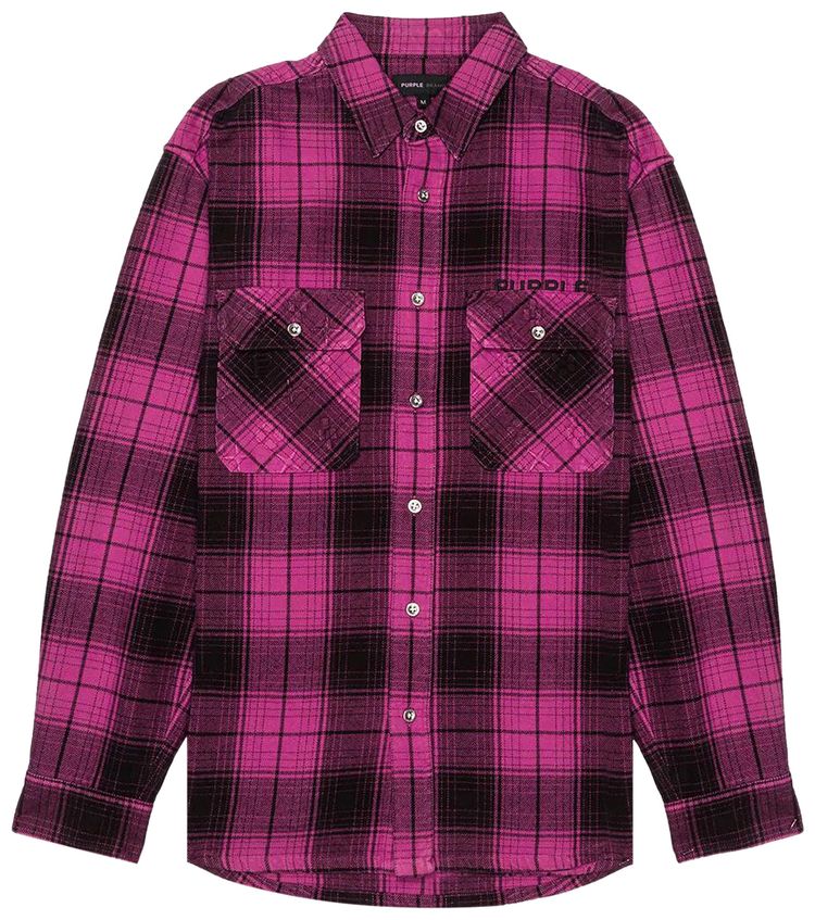 PURPLE BRAND Plaid Flannel Long Sleeve Shirt Pink