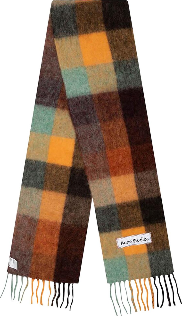 Acne Studios Mohair Checked Scarf BrownYellowGreen