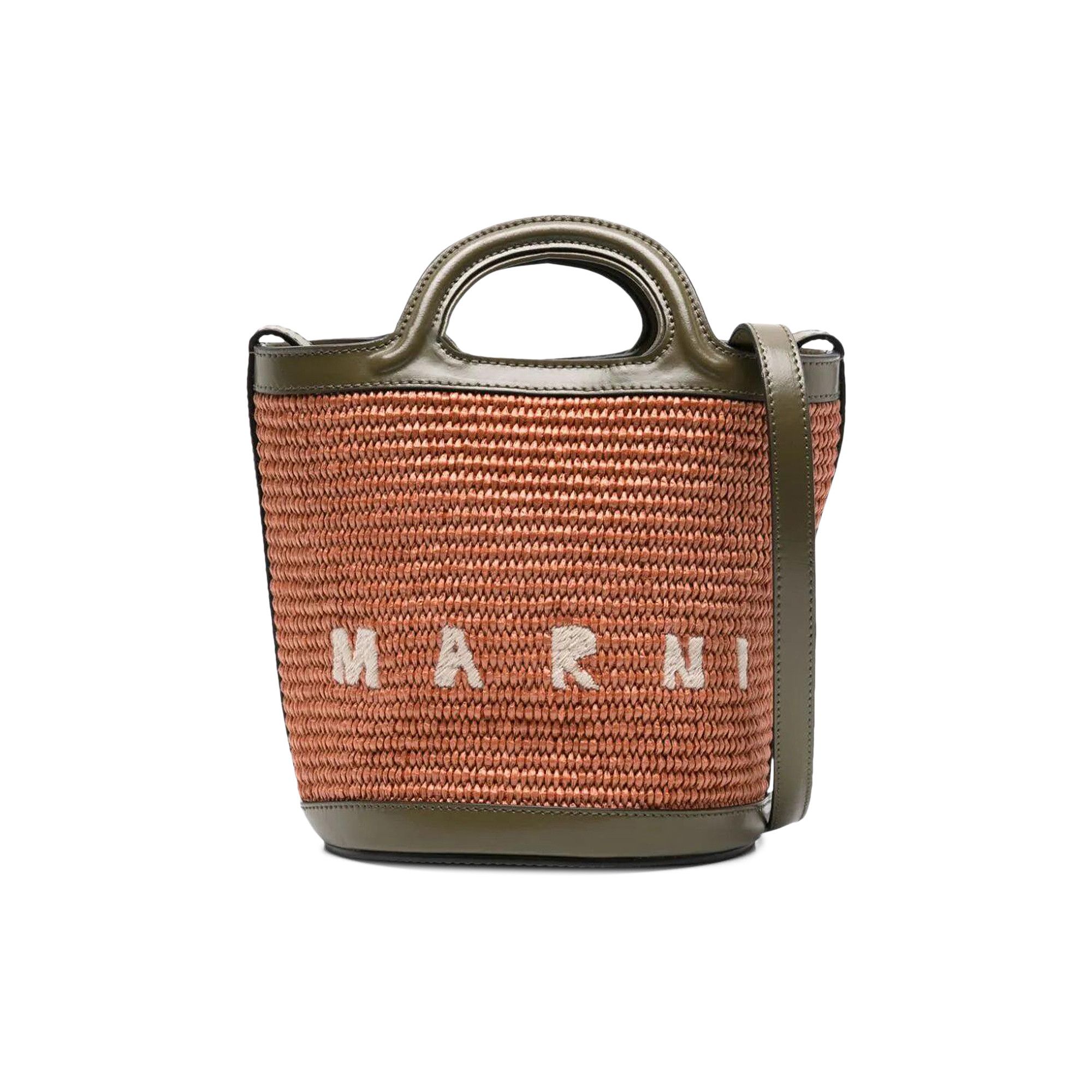 MARNI バッグ SCMP0056Q1 P3860 TROPICALIA MINI BUCKET MARNI Tropicalia small leather-trimmed embroidered raffia