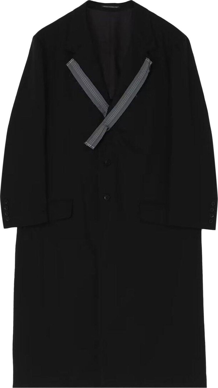 Y's Lyocell Broad Long Jacket With Decorative Cloth 'Black'