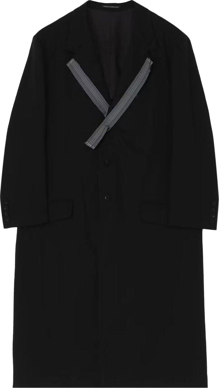 Ys Lyocell Broad Long Jacket With Decorative Cloth Black