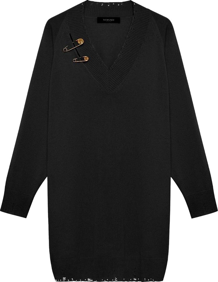 Versace Safety Pin Zipper Detail Cap Sleeve Dress 'Black'