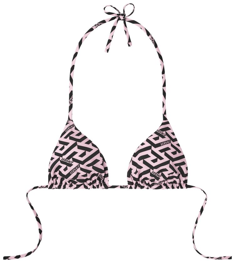 Versace Greca Print Triangle Bikini Top Black