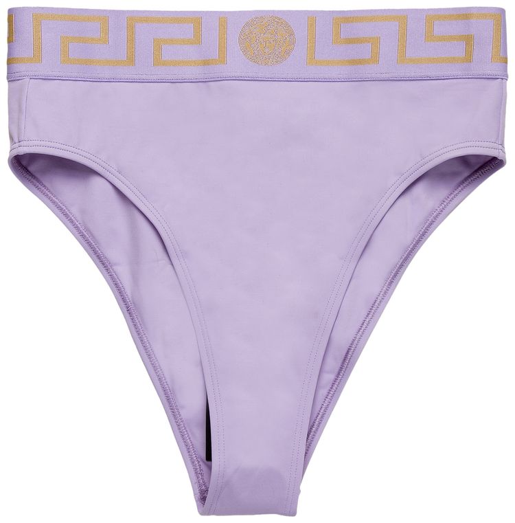 Versace Greca Border High Waist Bikini Bottoms Purple