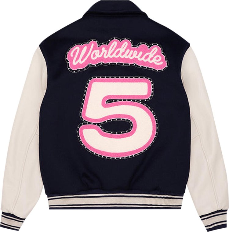 Sp5der Wool Varsity Jacket NavyCream