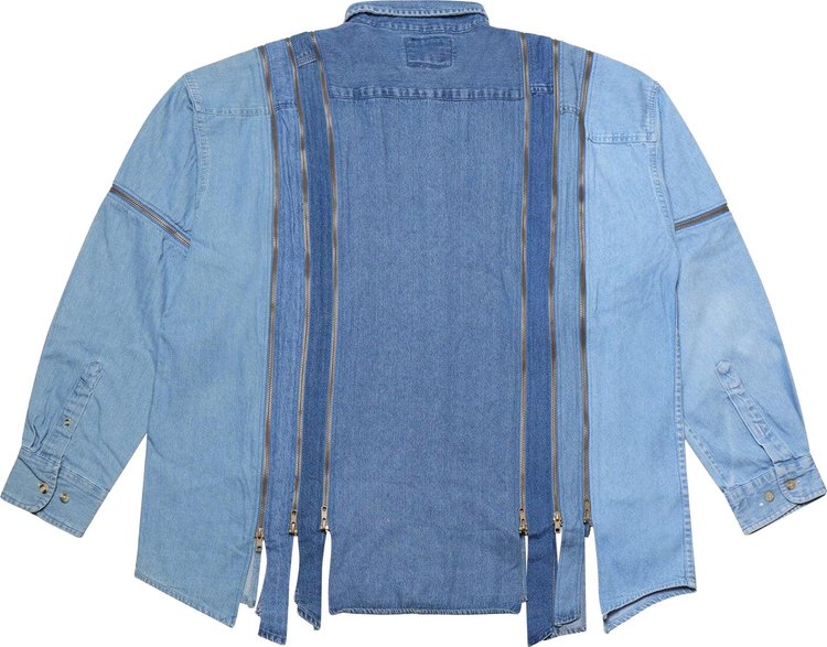 Needles 7 Cuts Zipped Wide Denim Shirt Blue