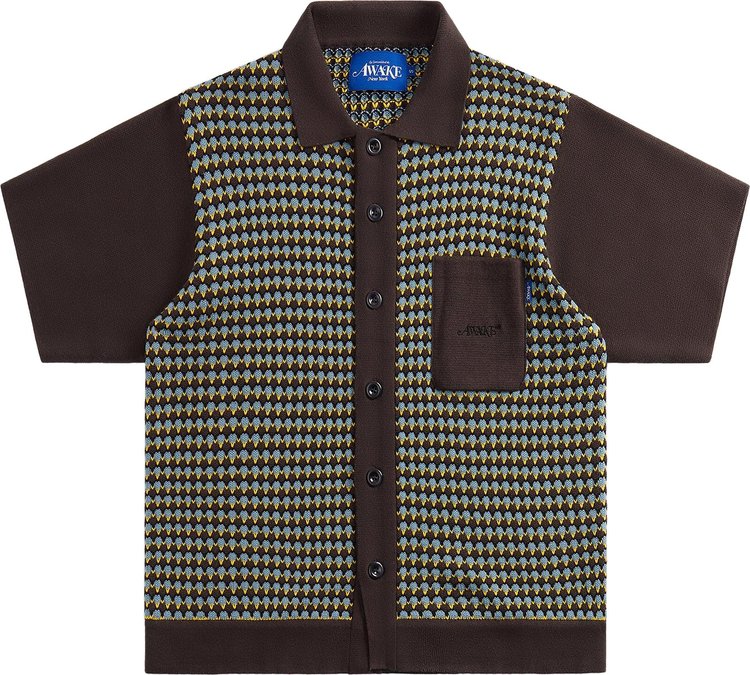 Awake NY Short-Sleeve Crochet Shirt 'Brown/Multicolor'